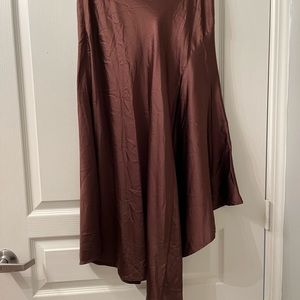 Lily silk 100% mulberry silk chocolate brown asymmetrical midi skirt